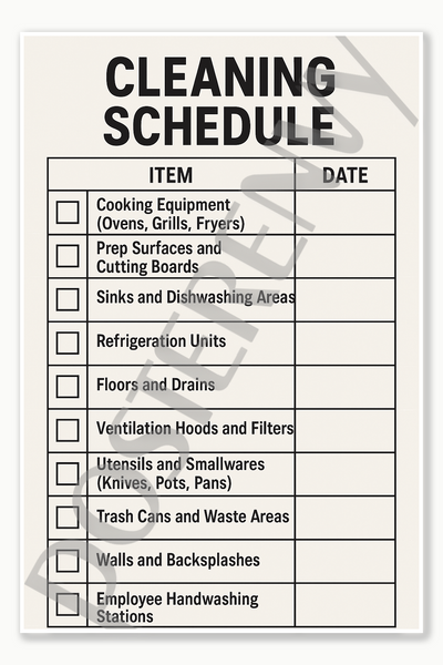 Cleaning schedule for high-touch surfaces and utensils Restaurant Kitchen Workplace Food Safety Employee sign poster - 18 inch x 12 inch