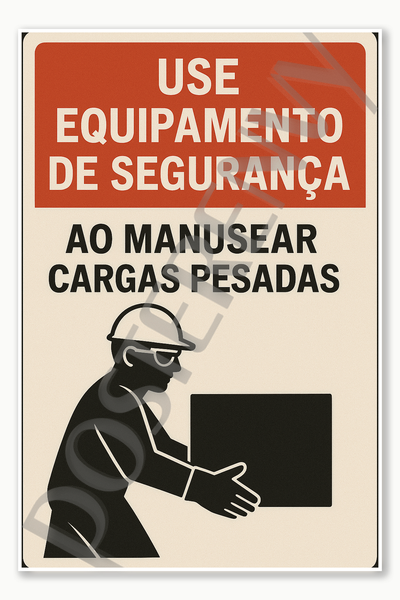Safety and Emergency Signs Wear Safety Gear When Handling Heavy Loads - Portuguese - Use Equipamento De Seguranca Ao Manusear Cargas Pesadas Poster 18 inch x 12 inch