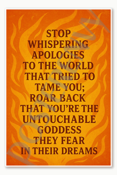 Stop whispering apologies to the world that tried to tame you; roar back that you're the untouchable goddess they fear in their dreams Poster - 18 inch x 12 inch