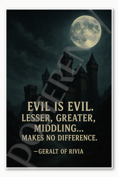 Evil is evil Lesser greater middling makes no difference — Geralt of Rivia Poster - 18 inch x 12 inch