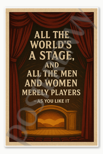 All the world's a stage and all the men and women merely players – As You Like It Poster - 18 inch x 12 inch