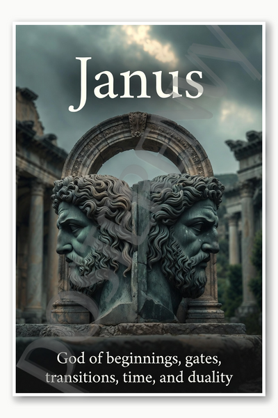Janus God of beginnings gates transitions time and duality Poster - 18 inch x 12 inch