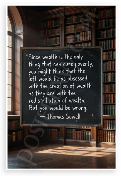 Thomas Sowell 'Since Wealth is the Only Thing That Can Cure Poverty' Inspirational 12x18 US Made Poster