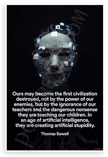 Thomas Sowell Artificial Stupidity Quote AI Face Inspirational 12x18 US Made Poster