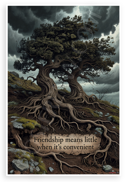 "Friendship Means Little When It's Convenient" Twisted Trees Storm Roots Inspirational 12"x18" US Made Poster