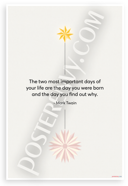 Mark Twain "Two Most Important Days of Your Life" Inspirational 12x18 US Made Poster