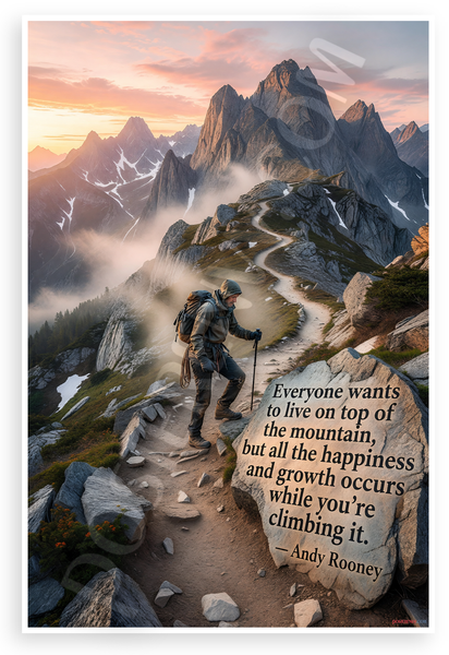 Andy Rooney "Everyone Wants to Live on Top of the Mountain" Inspirational 12x18 US Made Poster