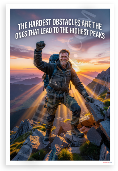 "The Hardest Obstacles Are the Ones That Lead to the Highest Peaks" Motivational 12x18 US Made Poster