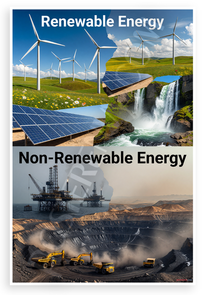 Renewable vs Non-Renewable Energy Comparison Educational 12x18 US Made Poster