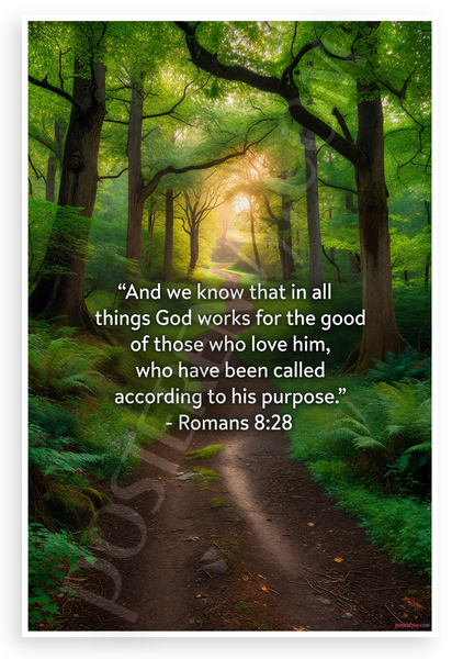 Romans 8:28 'God Works for the Good' Inspirational 12x18 US Made Poster