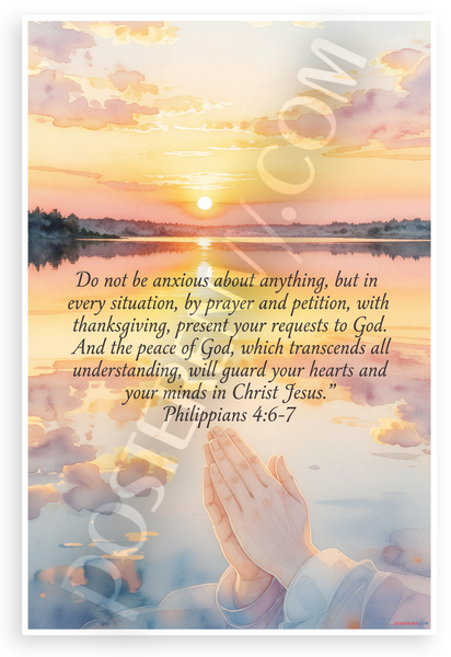 Philippians 4:6-7 "Do Not Be Anxious" Prayer Sunset 12x18 US Made Poster