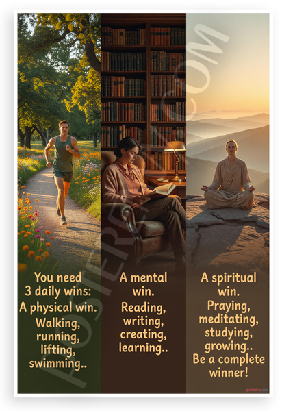 3 Daily Wins Physical Mental Spiritual Quote Motivational 12x18 US Made Poster