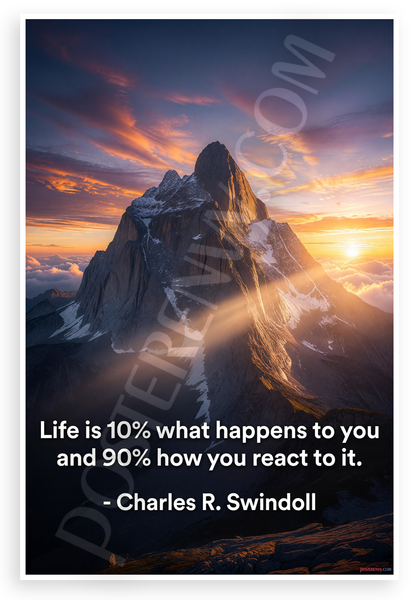 Charles R. Swindoll "Life is 10% What Happens and 90% How You React" Inspirational 12x18 US Made Poster