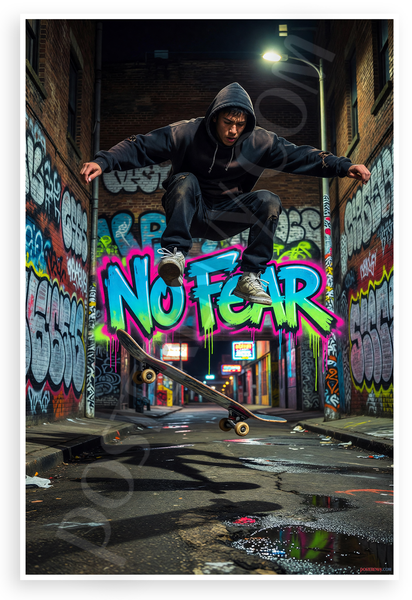 No Fear Skateboarder Mid-Air Urban Graffiti 12x18 US Made Poster