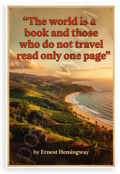 Ernest Hemingway "The World is a Book and Those Who Do Not Travel Read Only One Page" Travel 12x18 US Made Poster