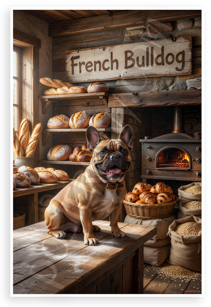 French Bulldog in Cozy Rustic Bakery 12x18 US Made Poster