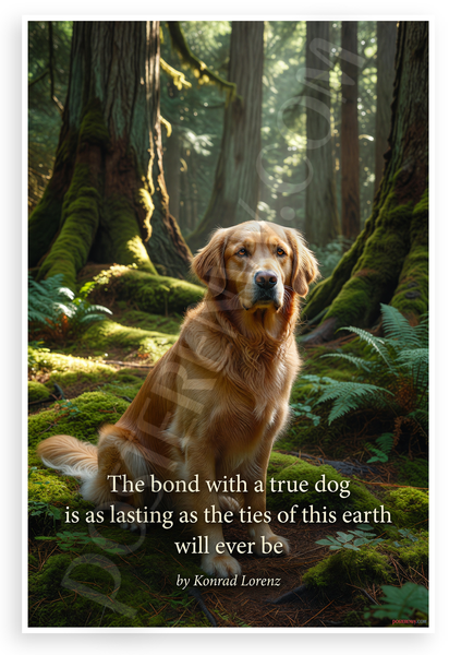 Konrad Lorenz "The Bond with a True Dog" Golden Retriever Forest Inspirational 12x18 US Made Poster