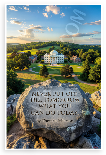 Thomas Jefferson "Never Put Off Till Tomorrow What You Can Do Today" Monticello Motivational 12x18 US Made Poster
