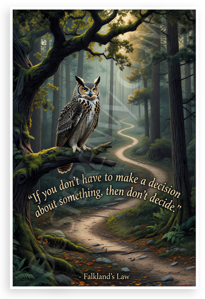 Falkland's Law 'If You Don't Have to Make a Decision Then Don't Decide' Owl Forest 12x18 US Made Poster