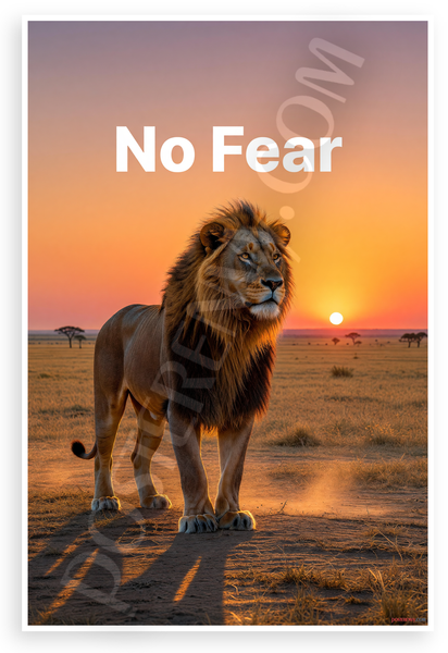 Lion No Fear Savannah Sunset Motivational 12x18 US Made Poster