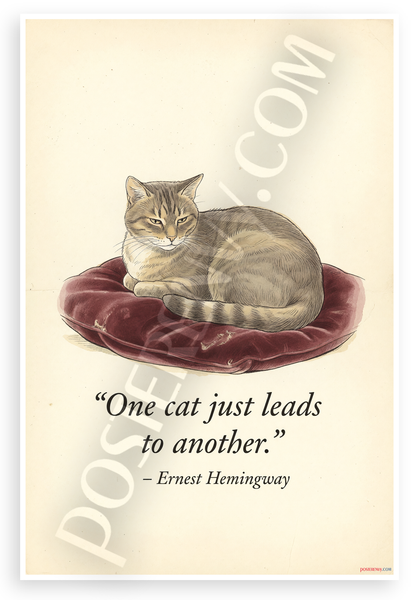 Ernest Hemingway "One Cat Just Leads to Another" Cat Quote 12x18 US Made Poster