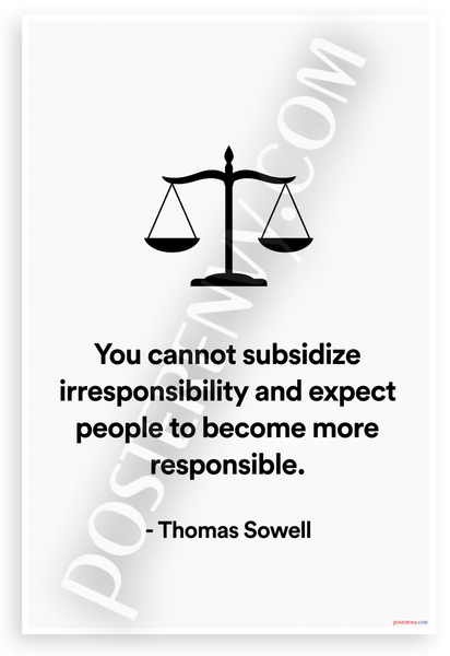 Thomas Sowell "You Cannot Subsidize Irresponsibility" Inspirational 12x18 US Made Poster
