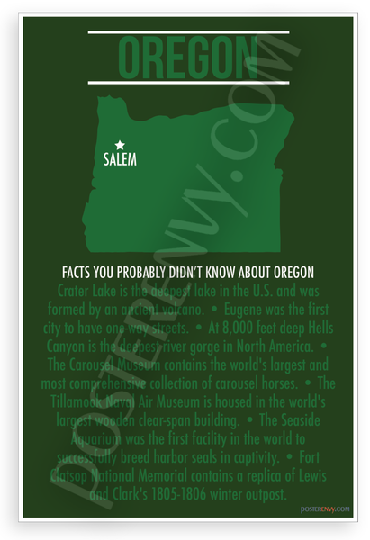 Oregon State Map Fun Facts Educational 12x18 US Made Poster
