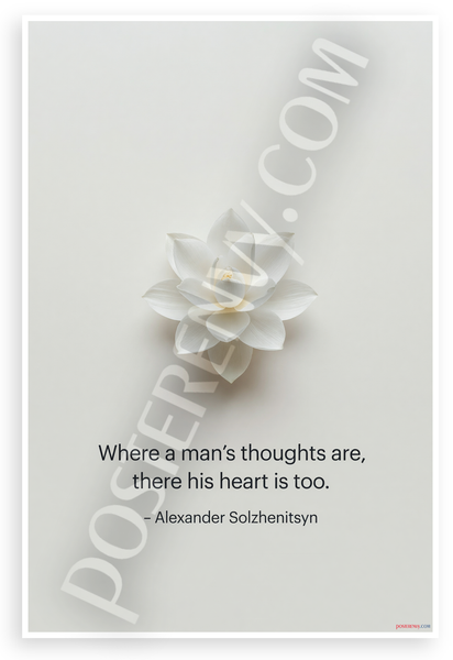 Alexander Solzhenitsyn "Where a Man's Thoughts Are, There His Heart Is Too" Lotus Inspirational 12x18 US Made Poster
