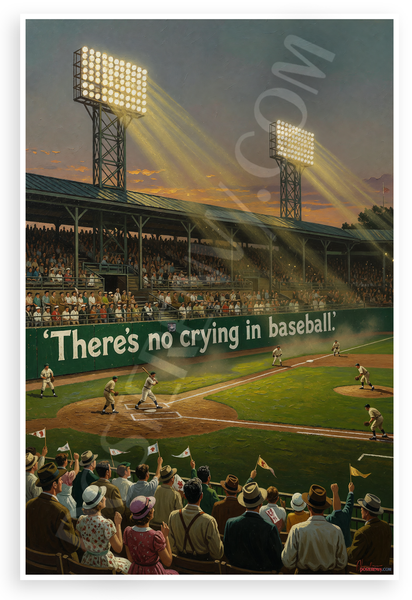 There's No Crying in Baseball Vintage Stadium Oil Painting 12x18 US Made Poster