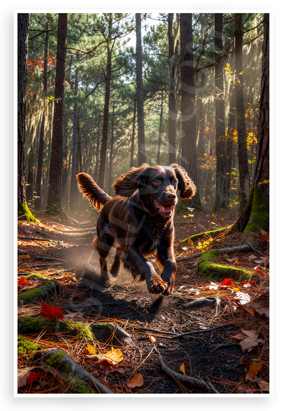 Boykin Spaniel Running Forest Trail Wildlife Adventure 12x18 US Made Poster