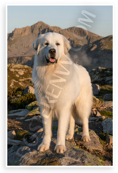 Great Pyrenees Dog on Mountain Peaks Sunrise Nature Wildlife 12x18 US Made Poster