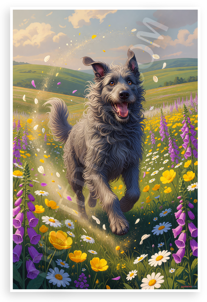 Irish Wolfhound Running Through Wildflowers Nature Wildlife 12x18 US Made Poster