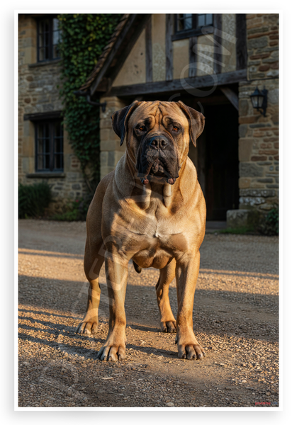 Majestic Bullmastiff Guardian in Front of Stone Cottage Wildlife 12x18 US Made Poster