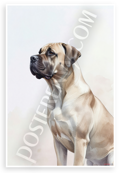 Bullmastiff Dog Elegant Watercolor Portrait 12x18 US Made Poster