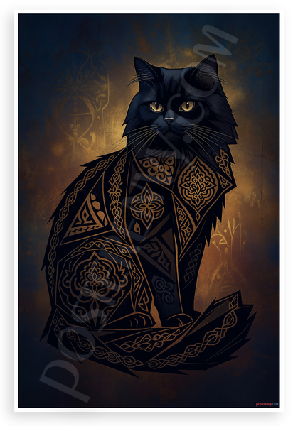 Black Persian Cat Mandala Pattern Abstract 12x18 US Made Poster