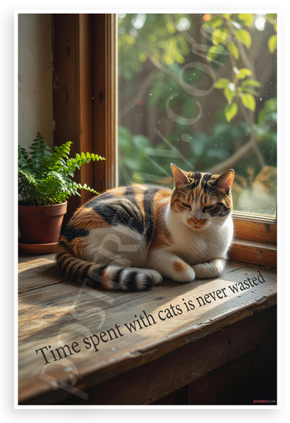 Sigmund Freud "Time Spent with Cats is Never Wasted" Cat Lover 12x18 US Made Poster