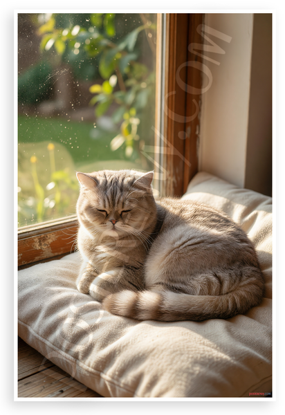 Exotic Shorthair Cat Sunlit Window Cozy Scene 12x18 US Made Poster