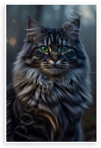 Siberian Cat Portrait Mysterious Forest Background Wildlife 12x18 US Made Poster