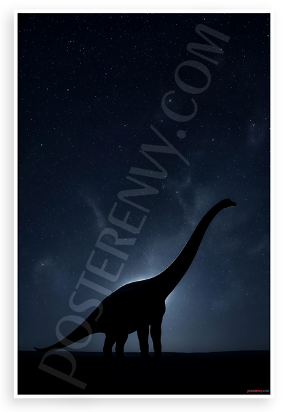 Brachiosaurus Silhouette Under Starry Night Sky Wildlife 12x18 US Made Poster