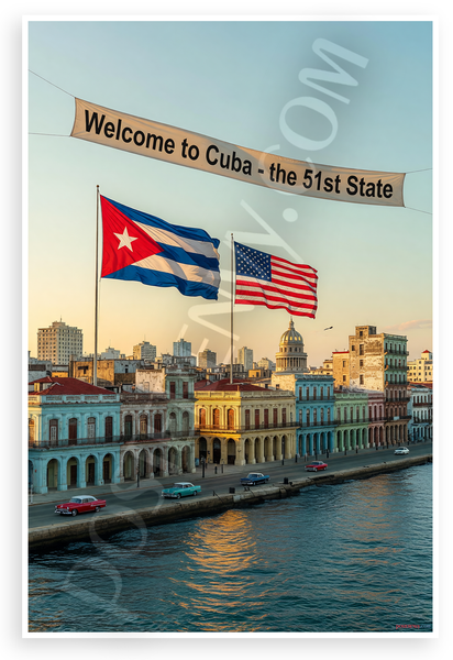 Havana Cuba Skyline Welcome 51st State Cuban American Flags 12x18 US Made Poster