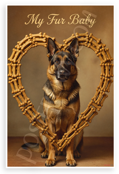 My Fur Baby German Shepherd Dog Treat Heart Frame Vintage 12x18 US Made Poster