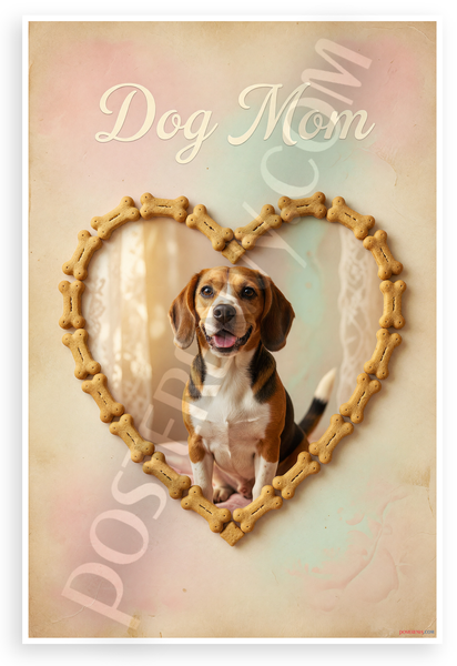 Dog Mom Beagle in Bone Treat Heart Frame Vintage 12x18 US Made Poster