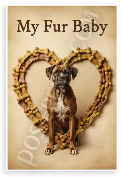 My Fur Baby Boxer Dog in Bone Treat Heart Vintage 12x18 US Made Poster