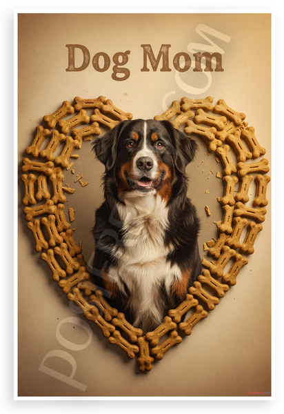 Dog Mom Bernese Mountain Dog Dog Bone Heart Vintage 12x18 US Made Poster