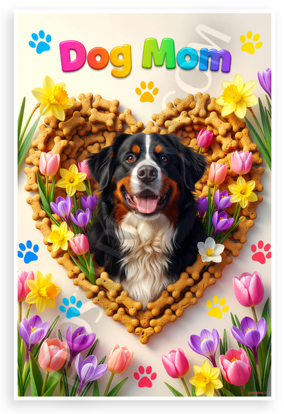Dog Mom Bernese Mountain Dog Dog Bone Heart Spring Flowers 12x18 US Made Poster
