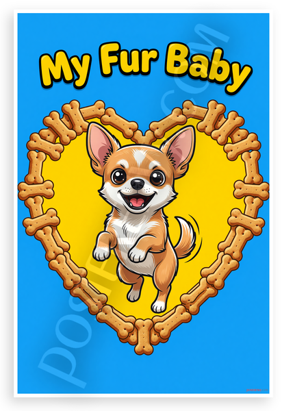 My Fur Baby Chihuahua in Bone Heart Cartoon 12x18 US Made Poster