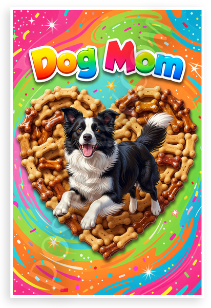 Dog Mom Border Collie Dog Bone Heart Playful 12x18 US Made Poster