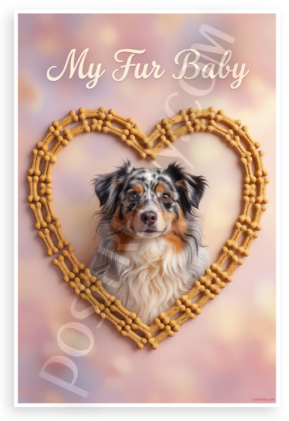 My Fur Baby Miniature American Shepherd Dog Bone Heart Frame 12x18 US Made Poster