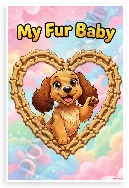 My Fur Baby Cute Cocker Spaniel Dog Bone Heart Cartoon 12x18 US Made Poster