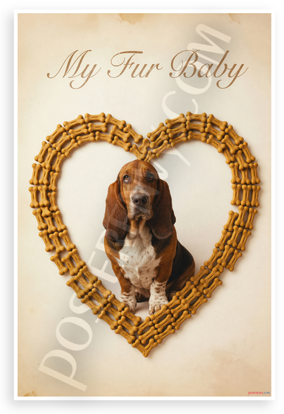 My Fur Baby Basset Hound Dog Bone Heart Vintage 12x18 US Made Poster